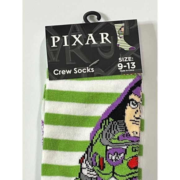 Green Space Ranger Crew Socks Cartoon Hero Striped Fun Size 9-13 - Picture 4 of 6